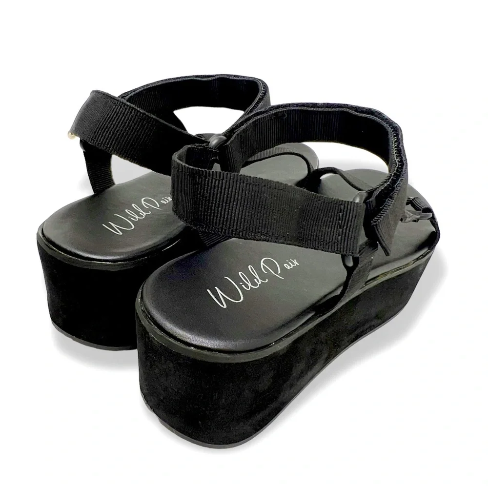 Wild Pair Womens Sawwyer Ankle Strap Slide On Flatform Sandals Black Size 8.5